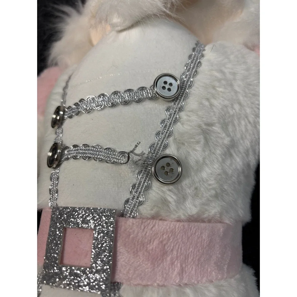 Plush Nutcracker Doll White Pink Silver Glitter Christmas Holiday Decor 24 Inch